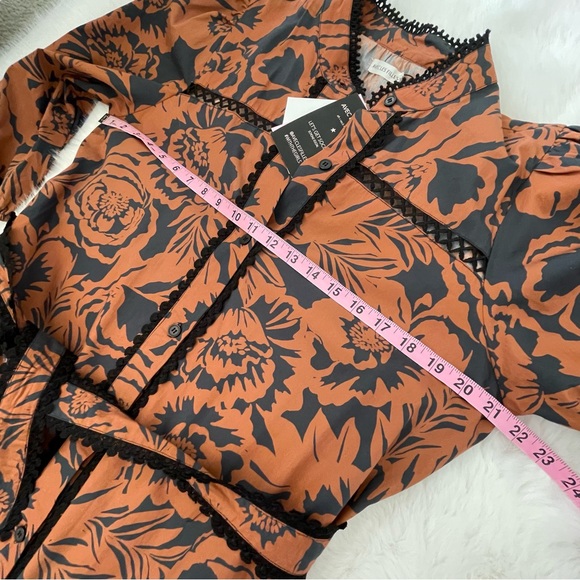 NWT Avec Les Filles Black & Rust Cotton Poplin Floral Belted Maxi Dress - Picture 13 of 16